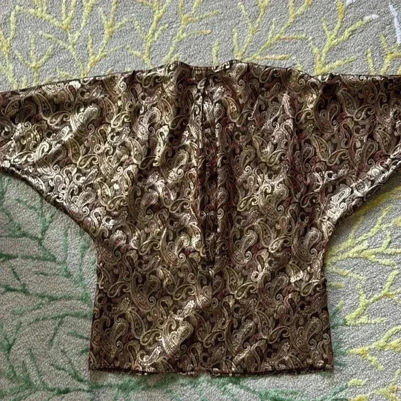 Vintage paisley gold metallic pleated blouse M - Picture 2 of 5